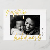 Modern stijlvol script gouden foto blij folie feestdagenkaart (Voorkant)