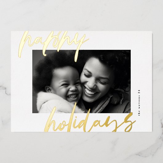 Modern stijlvol script gouden foto blij folie feestdagenkaart (Voorkant)