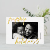 Modern stijlvol script gouden foto blij folie feestdagenkaart (Staand Voorkant)