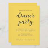 Modern stijlvol script helder geel diner partij kaart (Voorkant / Achterkant)