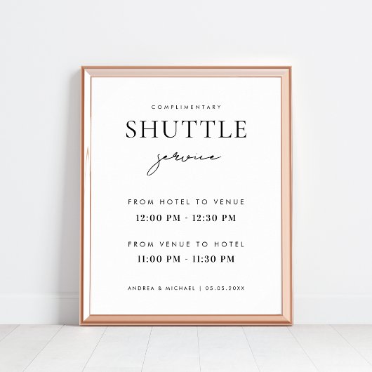 Modern stijlvol script shuttle service trouwbord poster