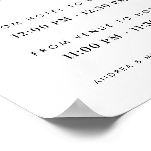 Modern stijlvol script shuttle service trouwbord poster (Hoek)