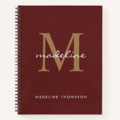Modern stijlvol script tweed Red Gold Monogram Notitieboek (Voorkant)