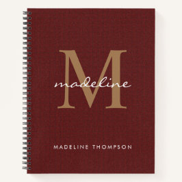 Modern stijlvol script tweed Red Gold Monogram Notitieboek
