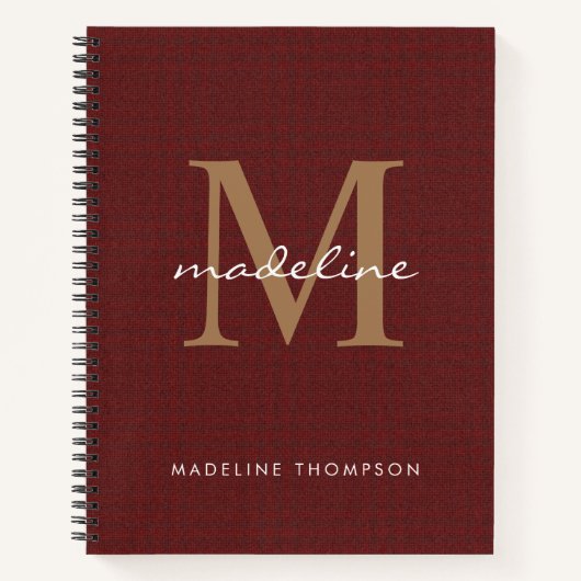 Modern stijlvol script tweed Red Gold Monogram Notitieboek (Voorkant)