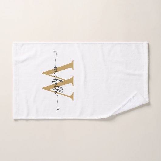 Modern Stijlvol Script Wit Goud Monogram Naam Handdoek (Handdoek)