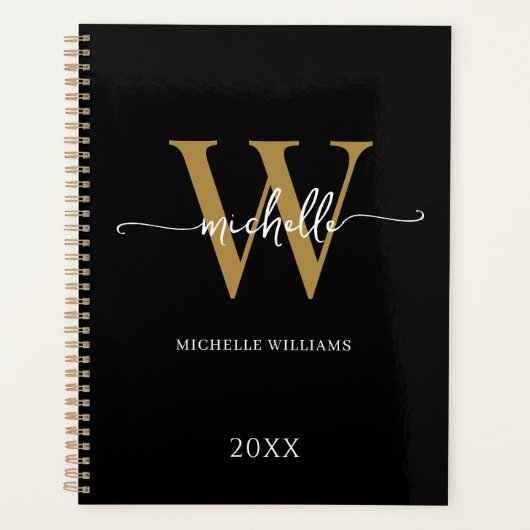 Modern stijlvol script zwart goud monogram 2023 planner (Voorkant)