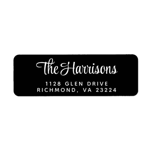 Modern stijlvol script zwart terugkeeradres etiket (Voorkant)