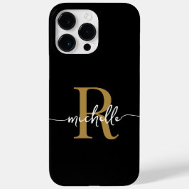 Modern stijlvol script zwartGold Monogram Initiaal Case-Mate iPhone 14 Pro Max Hoesje