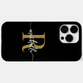 Modern stijlvol script zwartGold Monogram Initiaal Case-Mate iPhone Case (Achterkant (horizontaal))