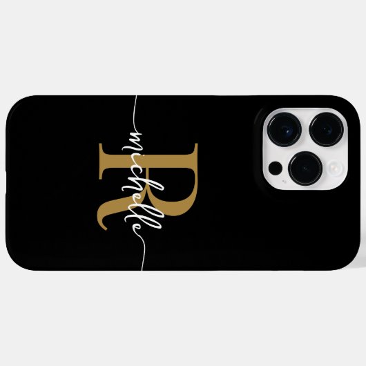 Modern stijlvol script zwartGold Monogram Initiaal Case-Mate iPhone Case (Achterkant (horizontaal))