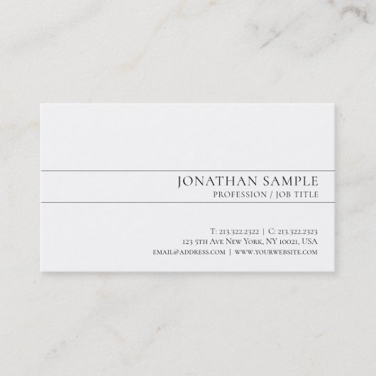 Modern stijlvol strak design wit effen trending visitekaartje (Voorkant)