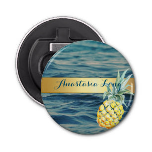 Modern Stijlvol, strand, zie, ananas Button Flesopener