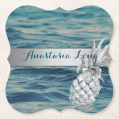 Modern Stijlvol, strand, zie, ananas Kartonnen Onderzetters (Voorkant)