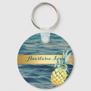 Modern Stijlvol, strand, zie, ananas Sleutelhanger