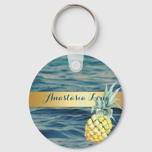 Modern Stijlvol, strand, zie, ananas Sleutelhanger (Voorkant)