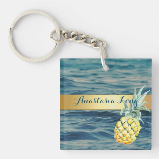 Modern Stijlvol, strand, zie, ananas Sleutelhanger (voorkant)