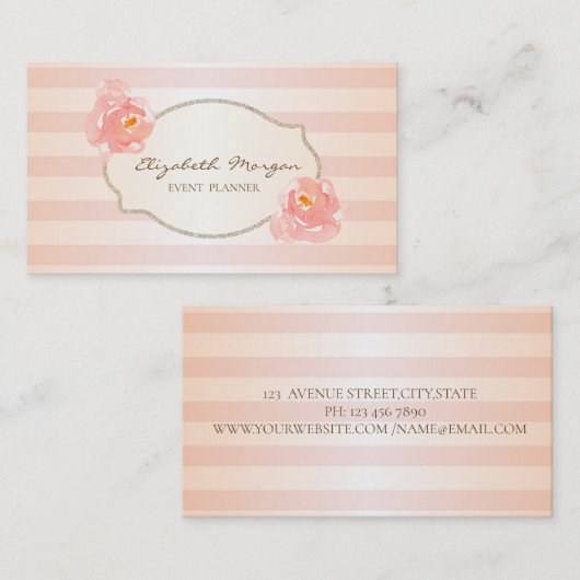 Modern stijlvol striped, Gold Lijst, Rozen Visitekaartje (Voorkant / Achterkant)