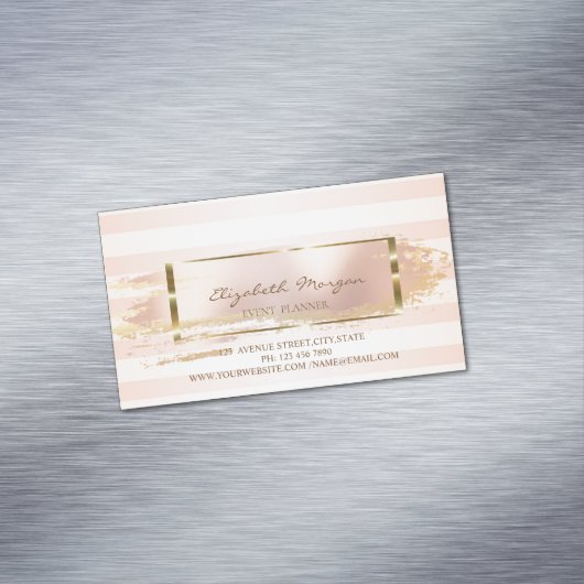 Modern stijlvol striped, penseellijn, Gold Lijst Magnetisch Visitekaartje (Voorbeeld)