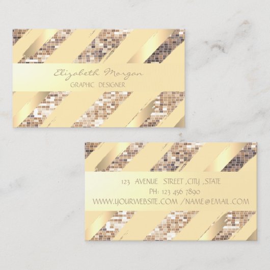 Modern Stijlvol, Stripes, Faux Gold, Sequin Visitekaartje (Voorkant / Achterkant)