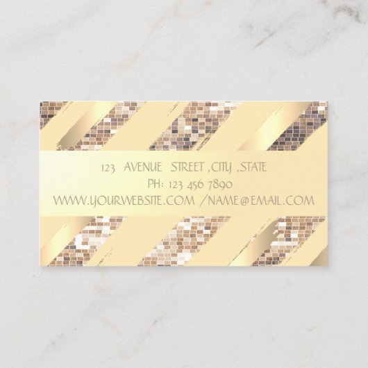 Modern Stijlvol, Stripes, Faux Gold, Sequin Visitekaartje (Achterkant)