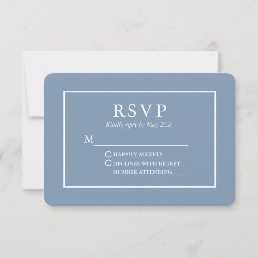 Modern Stijlvol Stusty Blue Wedding RSVP Kaartje (Voorkant)