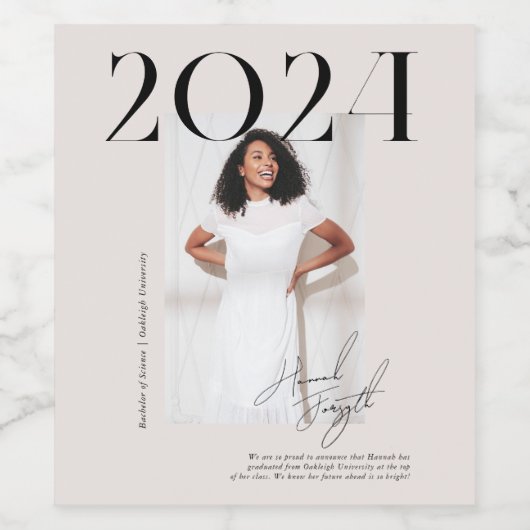 Modern stijlvol tijdschrift | Afstuderen Foto Wijn Etiket (Enkel label)