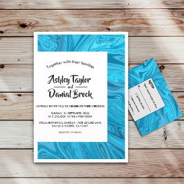 Modern stijlvol Trendy Blue Waves Abstract bruilof Kaart