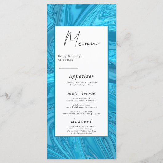 Modern stijlvol Trendy Blue Waves Abstract bruilof Menu (Voorkant)
