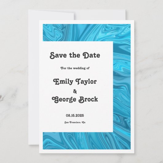 Modern stijlvol Trendy Blue Waves Abstract bruilof Save The Date (Voorkant)