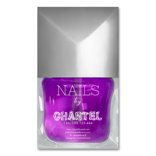 Modern stijlvol trendy lila nagellak chic magnetisch visitekaartje (Voorkant Verticaal)