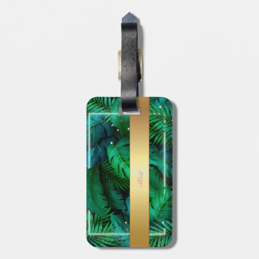 Modern Stijlvol, tropisch palmbladeren, roze Bagagelabel (Achterkant verticaal)