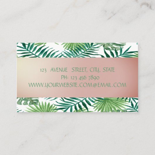 Modern Stijlvol, tropische palmbladeren, Hibiskus Visitekaartje (Achterkant)