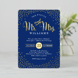 MODERN STIJLVOL TROUWconfetti marine blauw goud Folie Uitnodiging