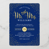 MODERN STIJLVOL TROUWconfetti marine blauw goud Folie Uitnodiging (Voorkant)