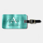 Modern Stijlvol Turquoise geborsteld metaal monogr Bagagelabel (Voorkant horizontaal)