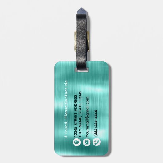 Modern Stijlvol Turquoise geborsteld metaal monogr Bagagelabel (Achterkant verticaal)