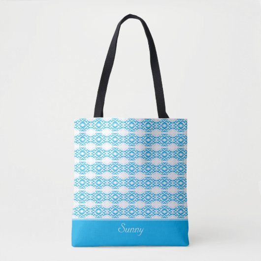 Modern stijlvol turquoise patroon & kalligrafie tote bag (Voorkant)