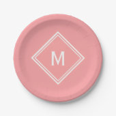 Modern stijlvol watermeloen roze monogram papieren bordje (Voorkant)