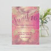 Modern stijlvol waterverf roze goudzoet 16 kaart (Staand voorkant)