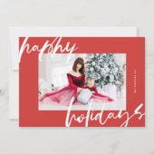 Modern stijlvol wit & rood foto blij feestdagenkaart (Voorkant)
