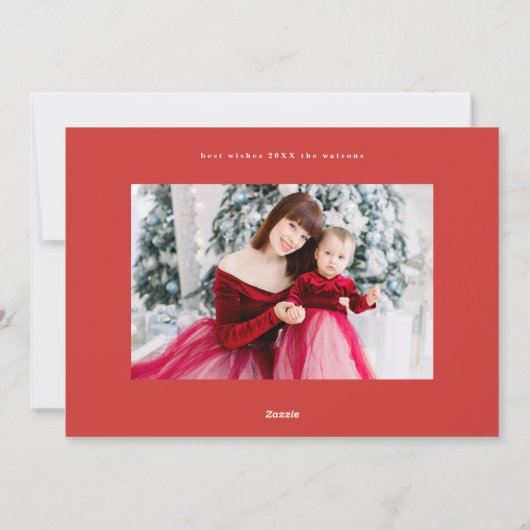 Modern stijlvol wit & rood foto blij feestdagenkaart (Achterkant)