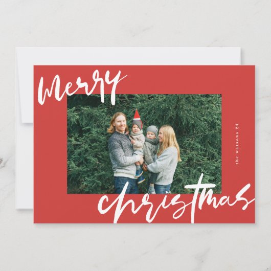 Modern stijlvol wit & rood Foto Vrolijk Kerstmis Feestdagenkaart (Voorkant)