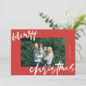 Modern stijlvol wit & rood Foto Vrolijk Kerstmis Feestdagenkaart (Staand voorkant)