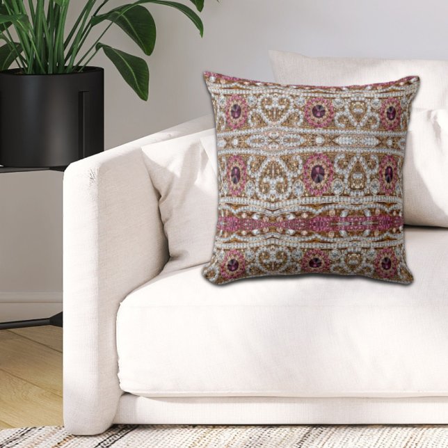 Modern Stijlvol zilver goud bordeaux roze bohemien Kussen (modern stylish silver gold burgundy pink bohemian throw pillow)