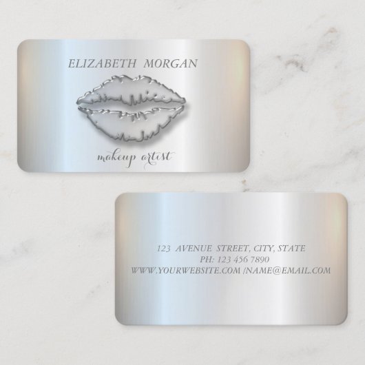 Modern stijlvol, zilver, makreel, lips visitekaartje (Voorkant / Achterkant)