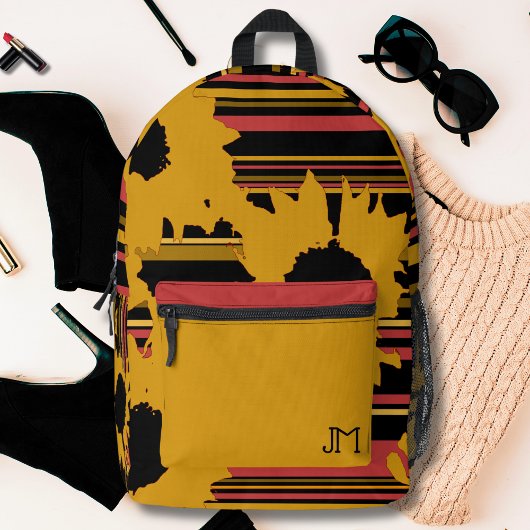 Modern Stijlvol Zonnebloem Goud Zwart Sinaasappel Bedrukte Rugzak