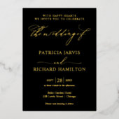 Modern stijlvol zwart en gouden bruiloft folie uitnodiging (Voorkant)