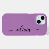 Modern Stijlvol Zwart en paarse Monogram Case-Mate iPhone Case (Achterkant (horizontaal))
