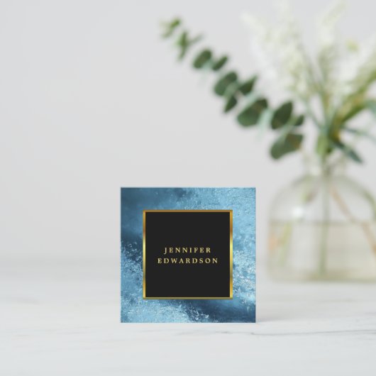 Modern stijlvol zwart goud blauw ijs professional vierkante visitekaartje (Staand voorkant)